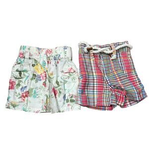 Ralph Lauren Lot of 2 Baby Girls S/ 3-6 Months Plaid & Floral Shorts Preppy